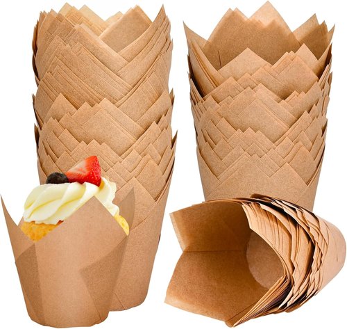 Neyimqr Tulip Cupcake Liners - 120 Count Food Grade Parchment Paper Muffin Holders | Greaseproof Baking Wrappers