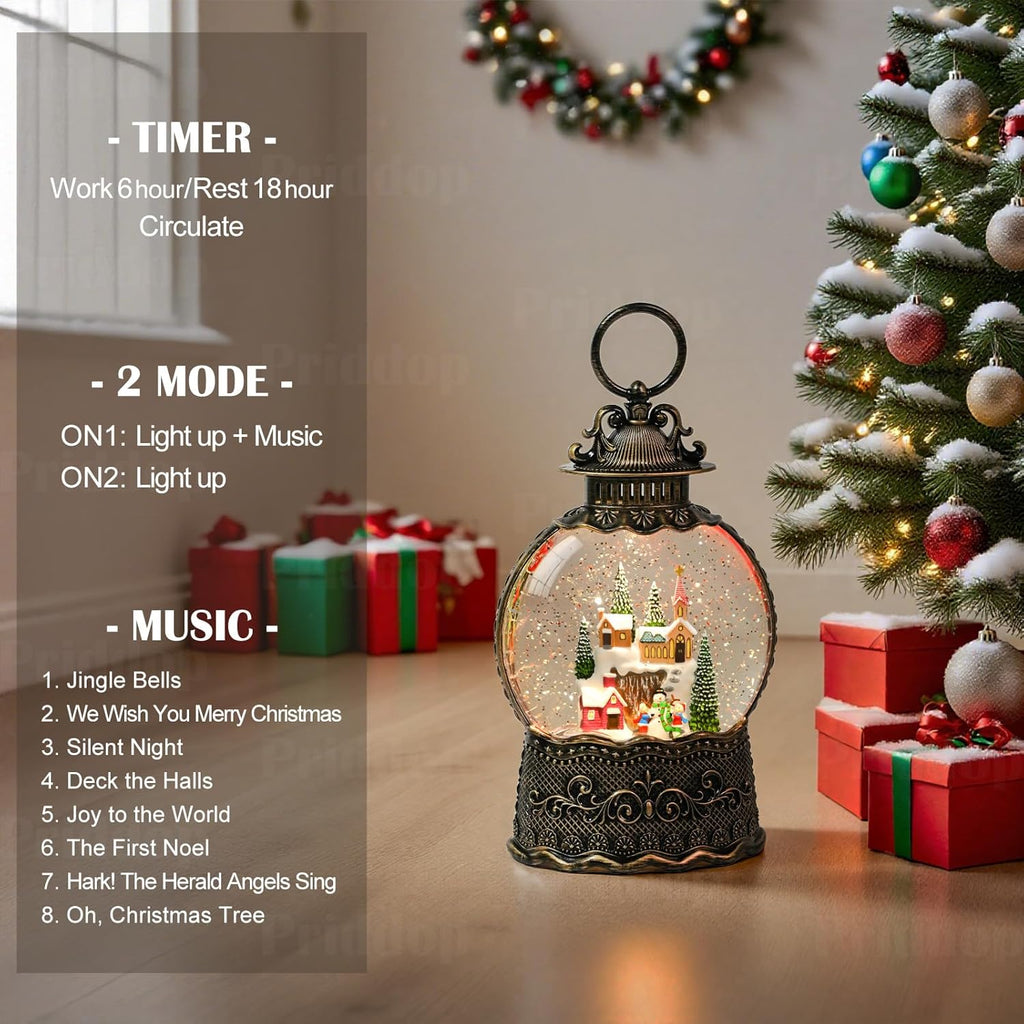 Priddop Village Snow Globe | Musical Christmas Decoration with Snowman Scene - 10.6 Inch