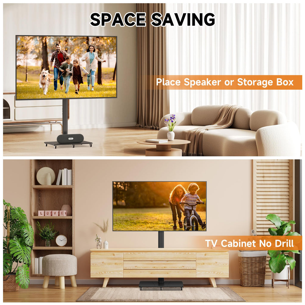 XINLEI Tall Floor TV Stand for 32-75" TV Portable Rolling TV Cart with Wheels Height Adjustable with Wood Base, Holds up to 88 lbs, Max VESA 600x400mm TS005HB