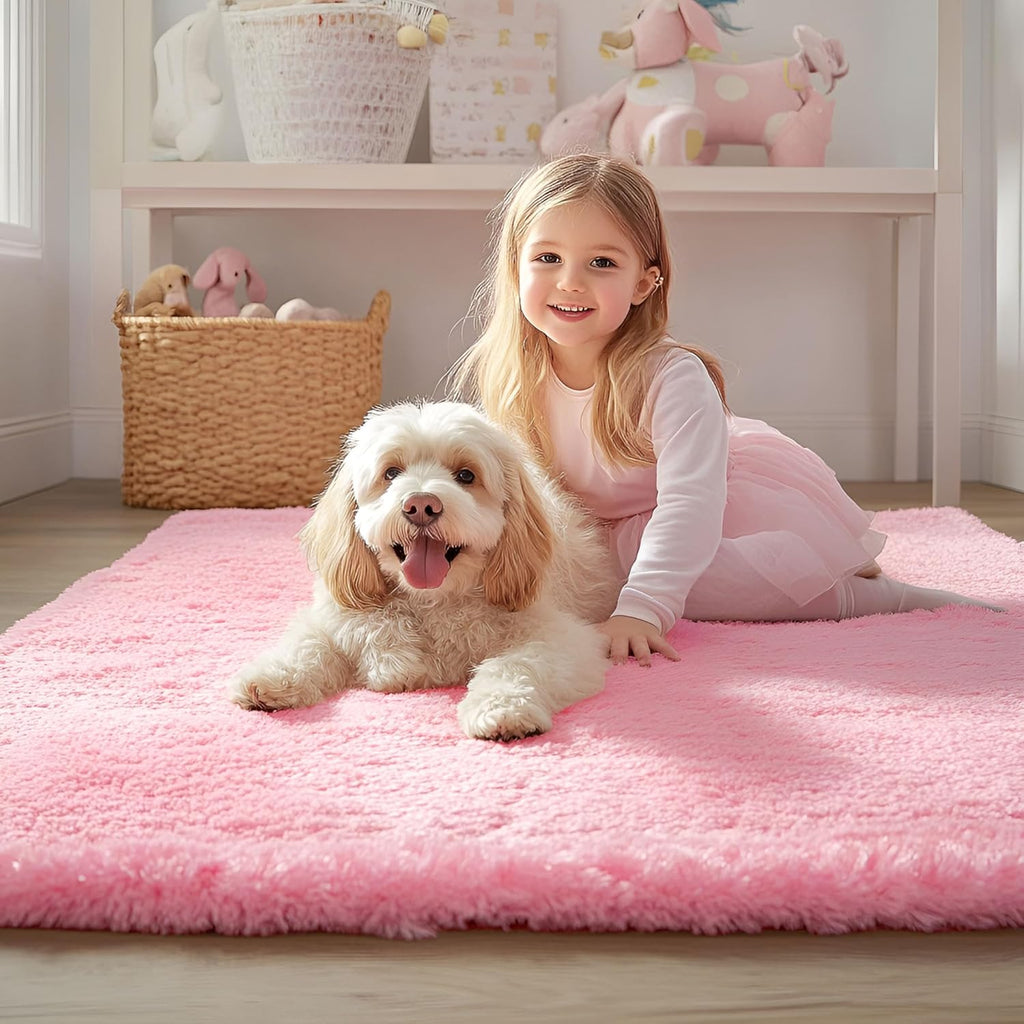 OLANLY Large Area Rug - Soft Fluffy Shaggy Carpet for Living Room & Bedroom | 9x12 ft, Pink
