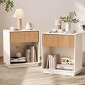 Fluted Nightstands Set of 2, Modern Bedside Table with Drawer and Storage Shelf, Wood End Table Mid Century Night Stands for Bedroom Living Room Sofa Couch Office (White+Oak)