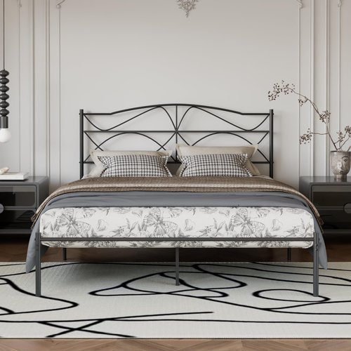 VECELO Queen Size Bed Frame, Metal Bed Platform with Headboard, Sturdy Steel Slats Support, No Box Spring Needed/Noise-Free,Easy Assembly, Dark Black