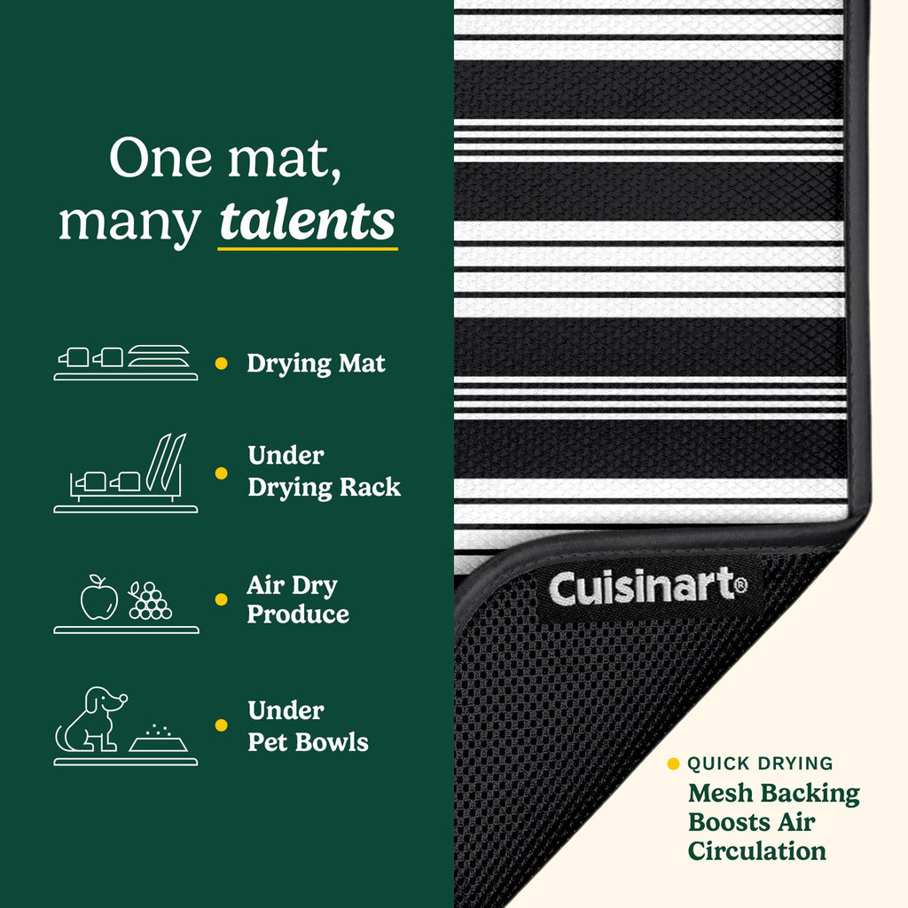 Cuisinart Dish Drying Mats for Kitchen Counter - (2) 16" x 18" Ultra Absorbent Kitchen Dish Drying Mat - Mesh Backing, Foldable, Machine Washable, Fast Drying Dish Mat (Solid Stripes)