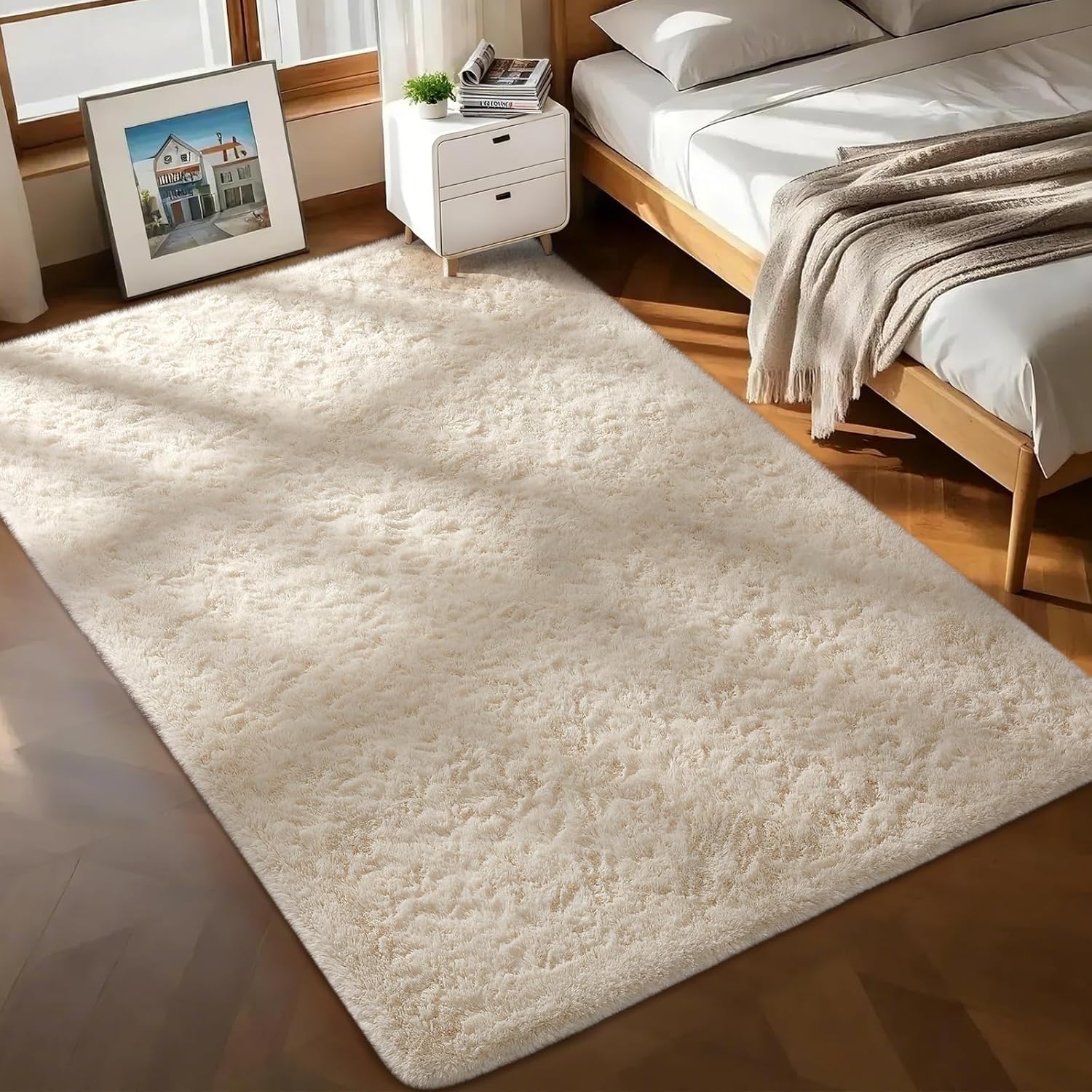 Ophanie Area Rugs - Soft Non-Slip Shag Carpet for Living Room & Nursery | Ivory 7x10 Size
