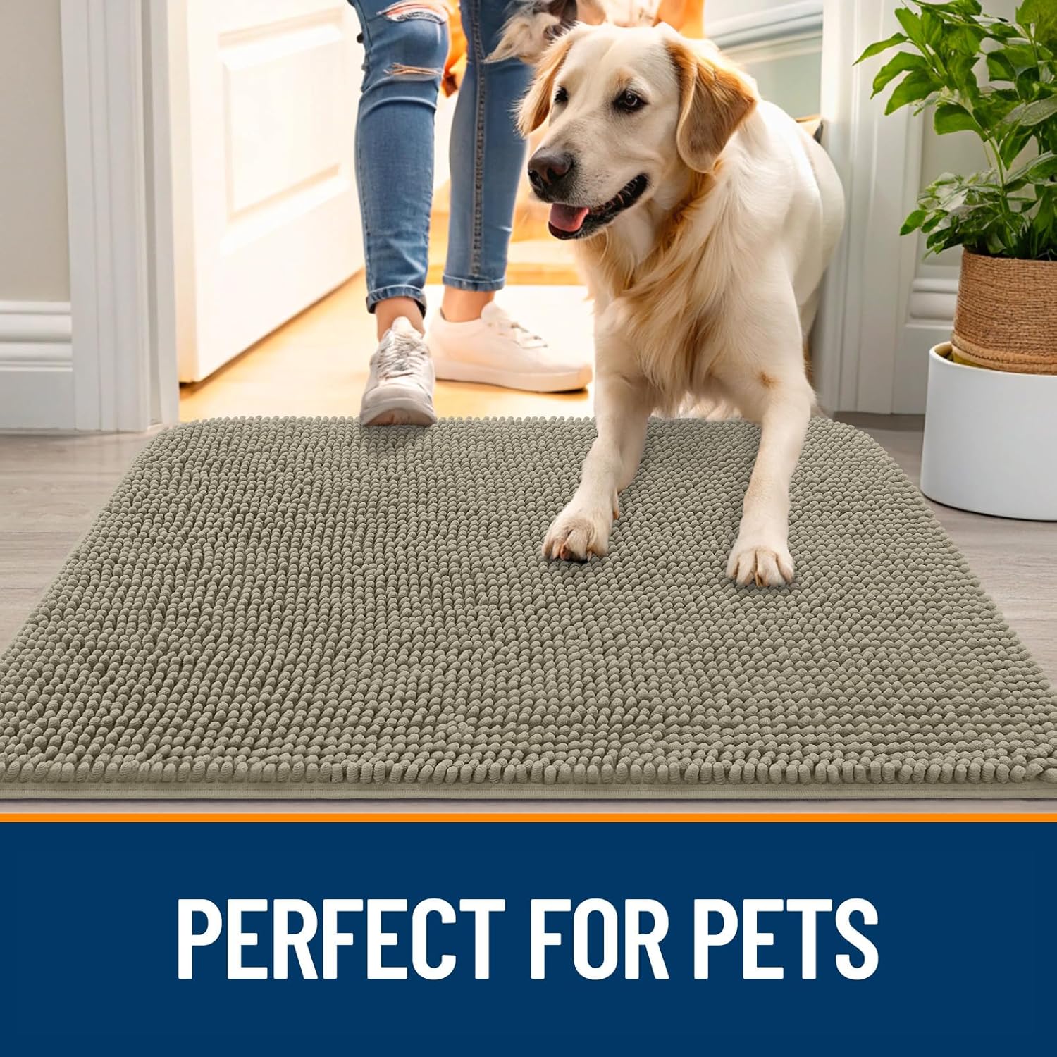 OLANLY Dog Door Mat - Absorbent Non-Slip Mud Mat for Indoor Use | 34x21 Inches, Warm Taupe