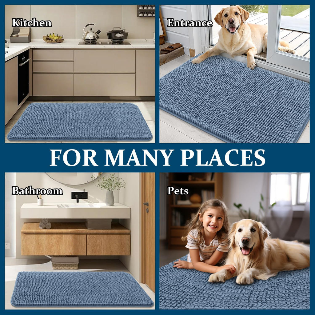 OLANLY Dog Door Mat - Absorbent Non-Slip Chenille Doormat for Muddy Paws | 30x20, Airy Blue