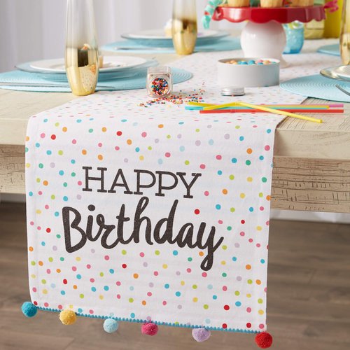 DII Happy Birthday Confetti Collection, Reversible Table Runner, 14x72