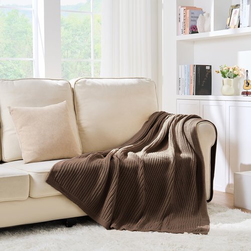 Dark Brown Chunky Knit Throw Blanket 50"x60" - Soft Cozy Thick Knitted Blanket for Couch Sofa Bed, Cute Fall Decorative Throw for Living Room