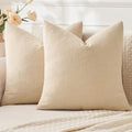 MIULEE Beige Couch Pillow Covers - Set of 2 Soft Chenille Decorative 18x18 Inch Square Pillows for Farmhouse Living Room