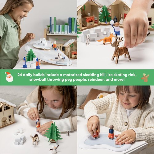 KiwiCo Winter Wonderland - 2025 Advent Calendar for Kids | Christmas Gift & Activities For Kids | Assemble Winter Village with Motorized Sledding Hill, Ice Skating Rink, Reindeer, Christmas Trees & more!