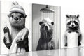Regine Switzerland 3-Pc Black & White Animal Bathroom Wall Art - Cute Bear & Raccoon Prints