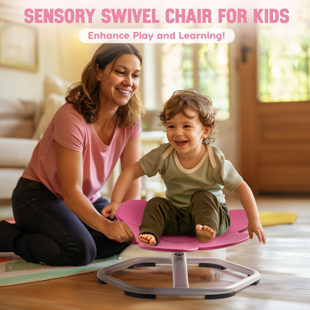 ROBOTIME Kids Sensory Swivel Chair, Autism Spinning Chair for Kids Sensory with Non-Slip Design, Training Body Coordination, No Assembly (Pink)