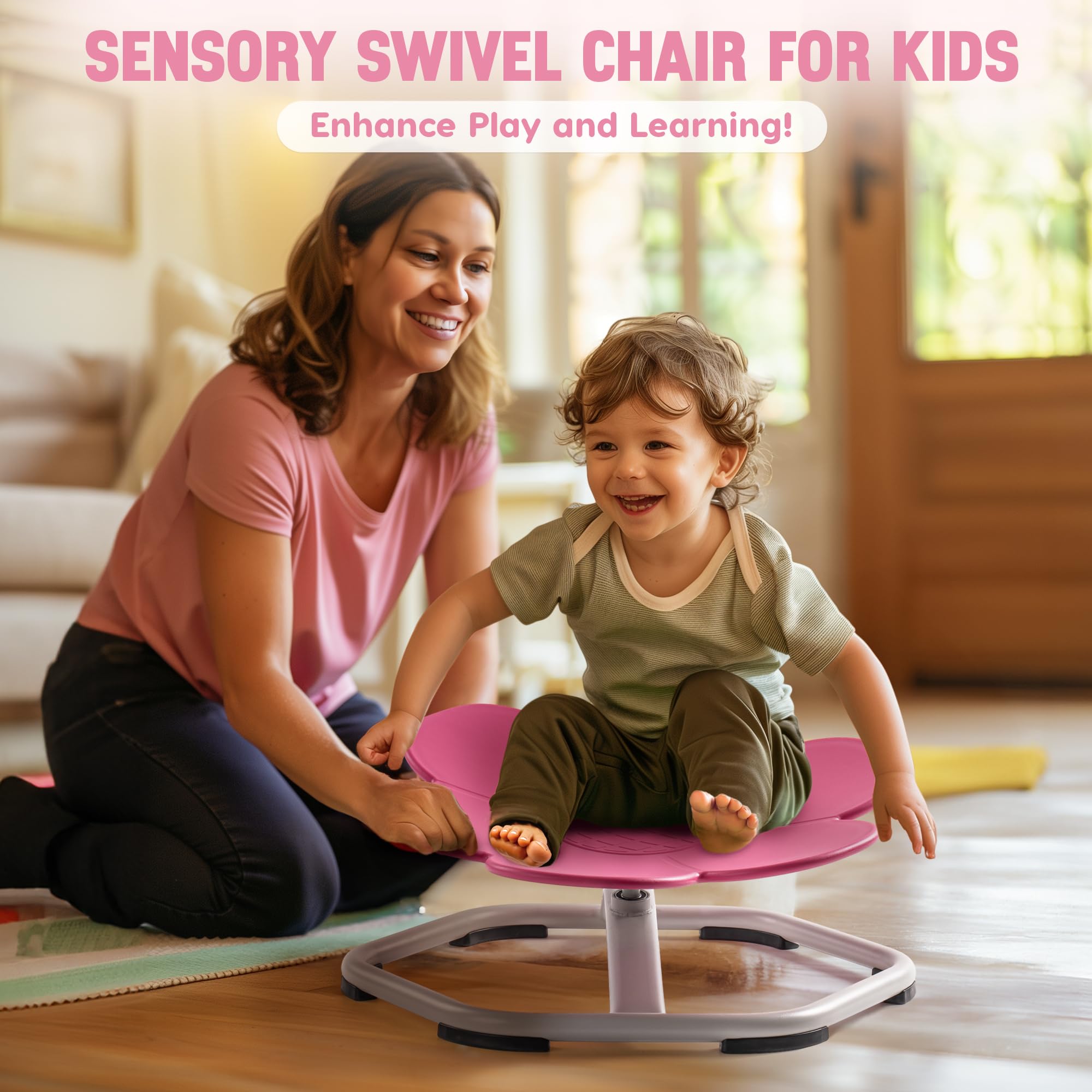 ROBOTIME Kids Sensory Swivel Chair, Autism Spinning Chair for Kids Sensory with Non-Slip Design, Training Body Coordination, No Assembly (Pink)