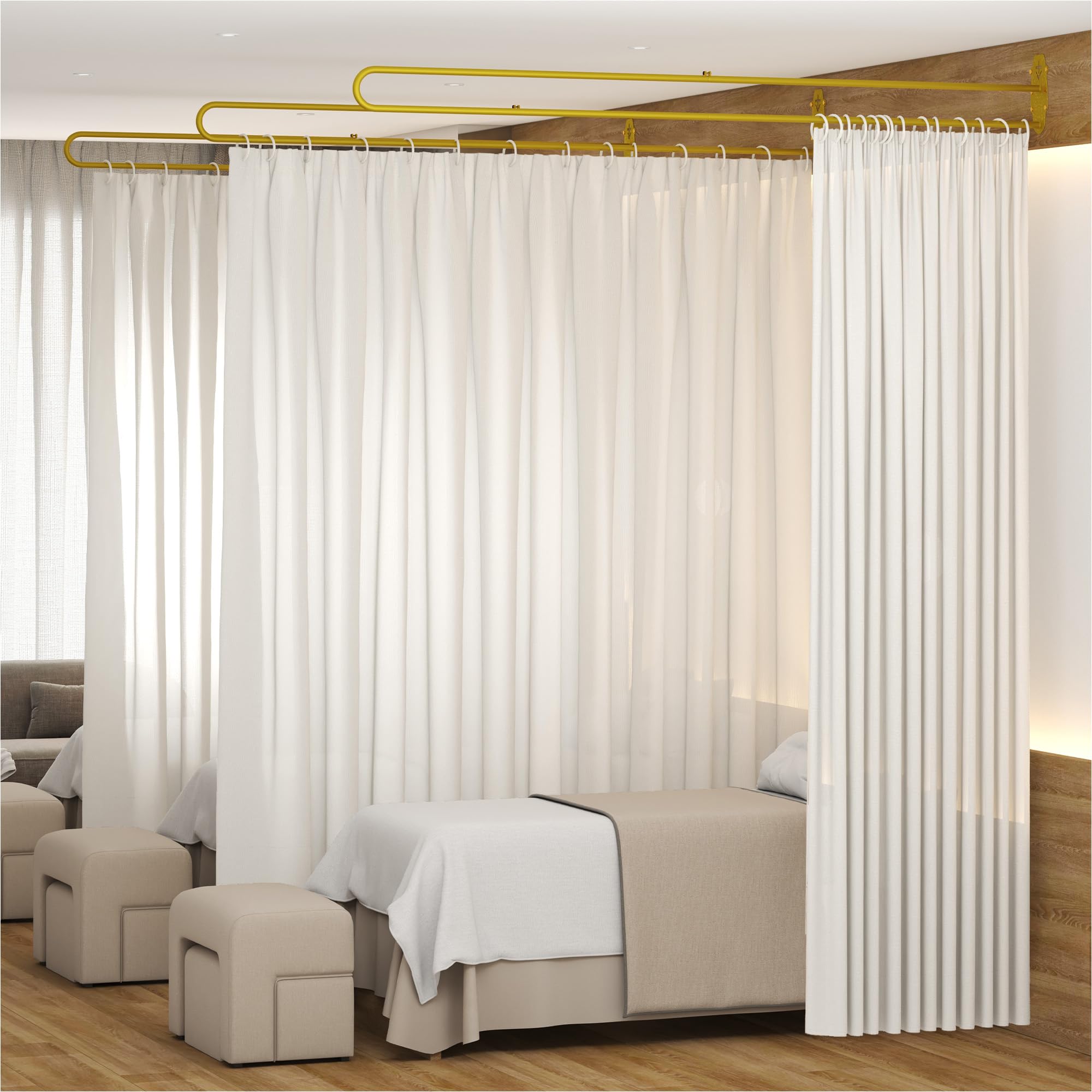 Gtouse Privacy Curtains for Room Divider, Metal Support Wall Mounted Privacy Curtain, U-Shape Portable Room Divider Curtains for Fitting Room Beauty Salon Bedroom and Hospital,1 Panel, 8.53ft (White)