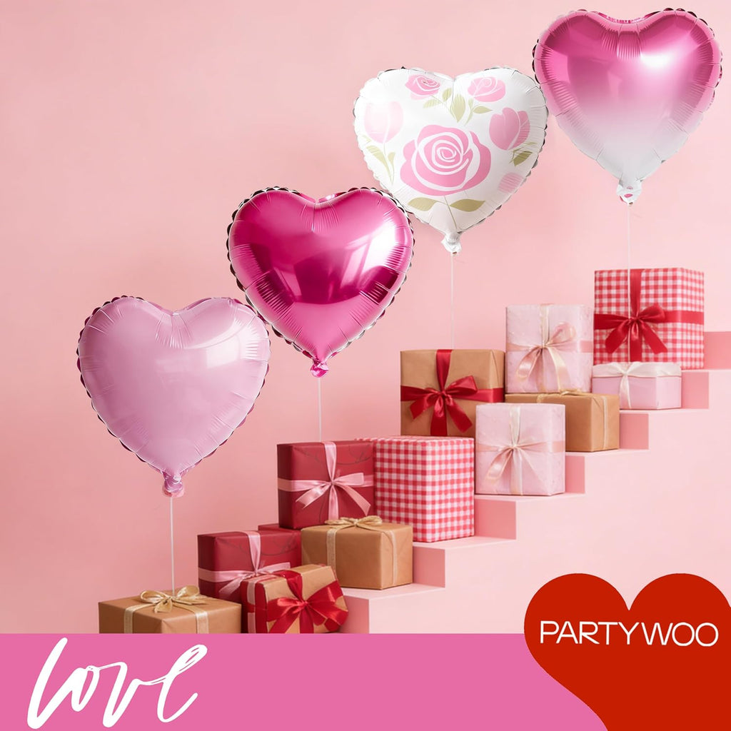 PartyWoo Pink Balloons - 127 Pcs Including Heart Foil & Gradient Rose Print - Perfect for Valentine's Day & Weddings