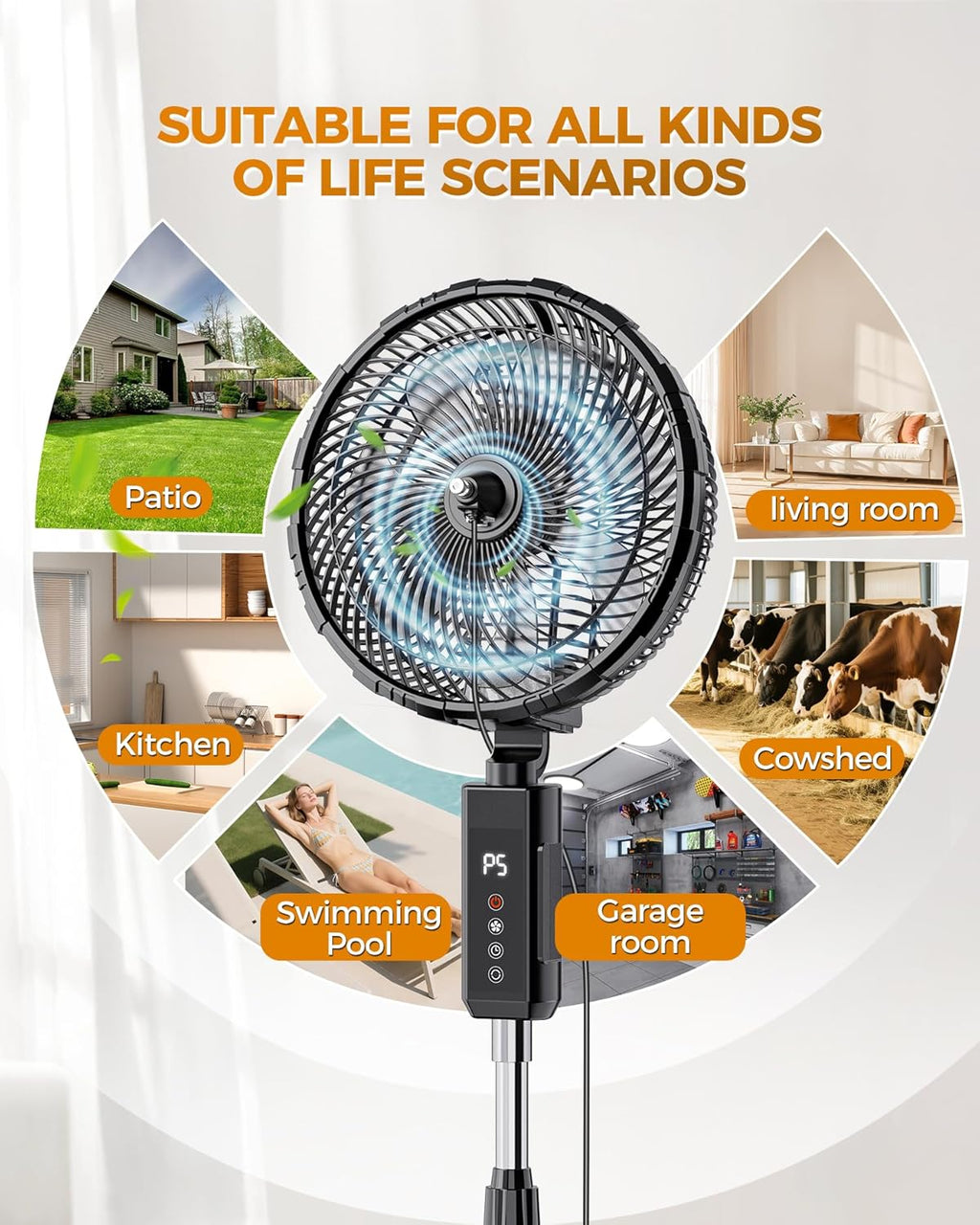 Skiennix Outdoor Misting Fan - 12-Inch Portable Water Cooling Fan with Remote & Timer | Ideal for Patios & Bedrooms
