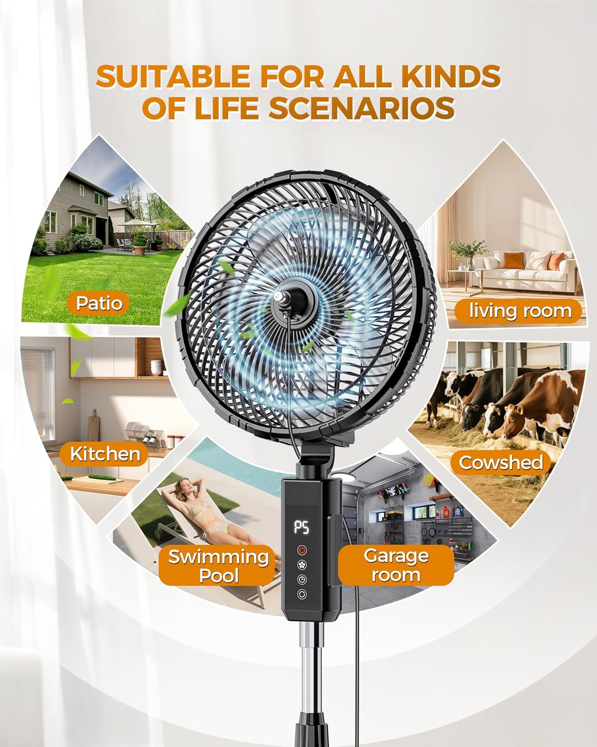 Skiennix Outdoor Misting Fan - 12-Inch Portable Water Cooling Fan with Remote & Timer | Ideal for Patios & Bedrooms