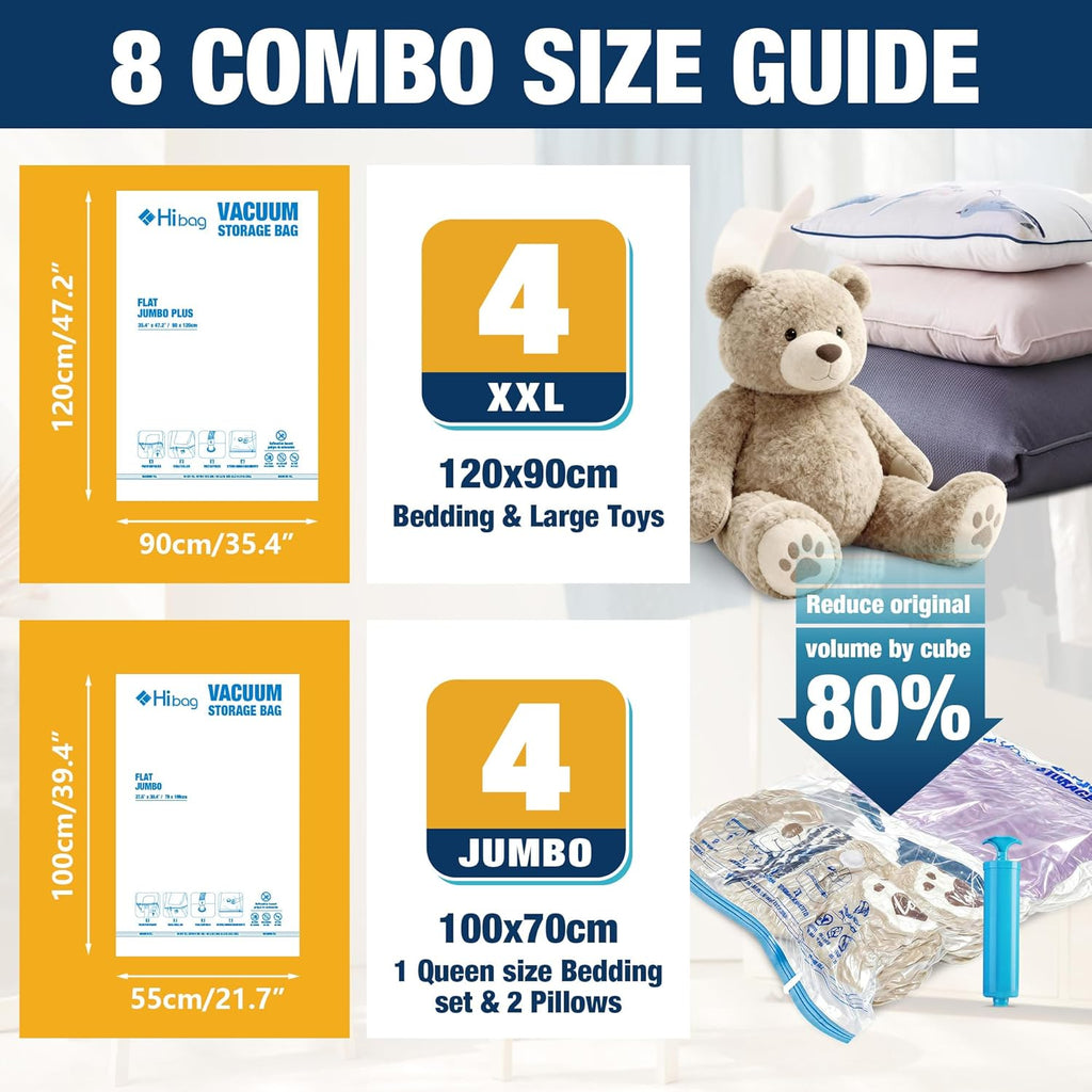 Skiennix Jumbo Vacuum Storage Bags - Extra Large Seal Bags for Bedding, Blankets & Clothing (3J + 3XXL)