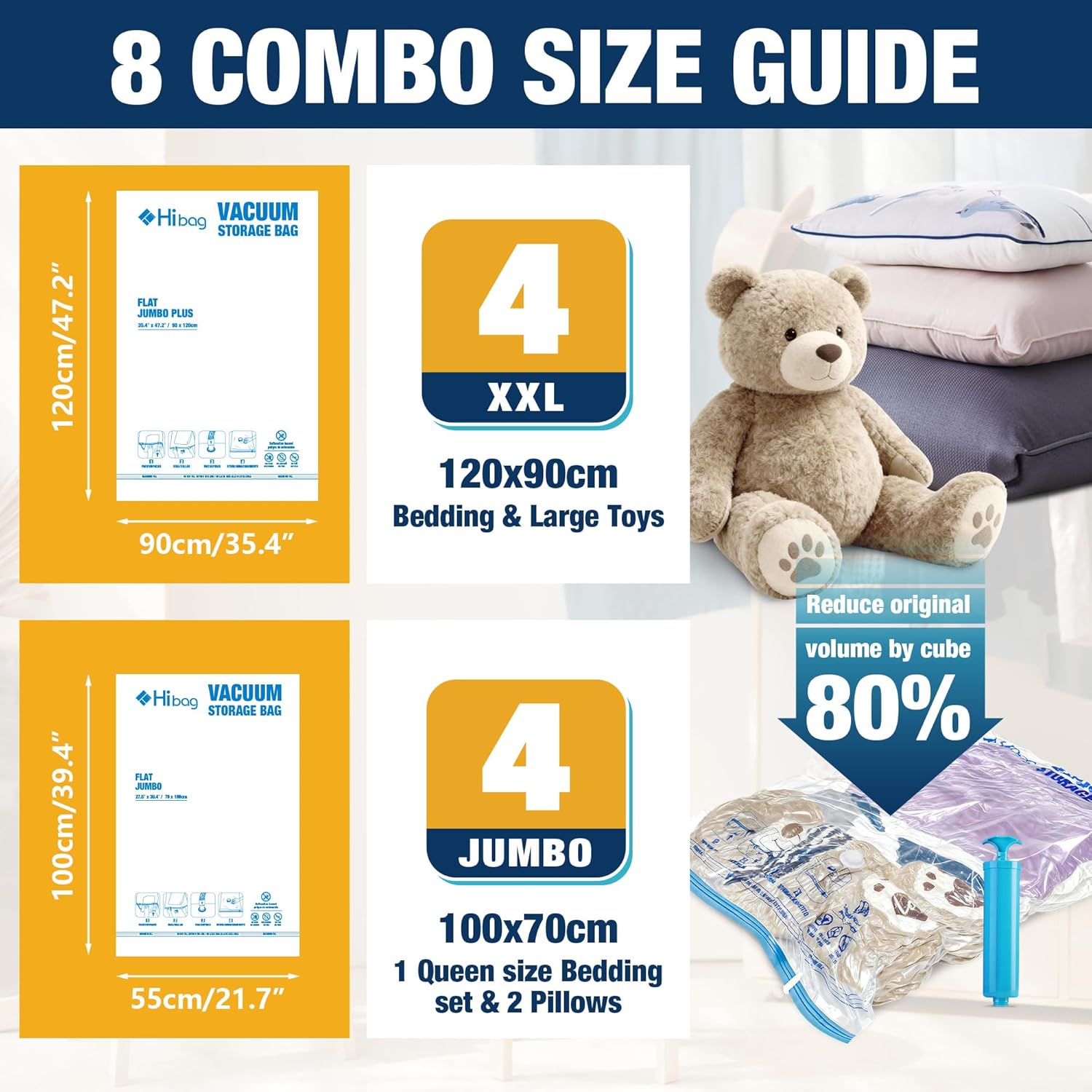 Skiennix Jumbo Vacuum Storage Bags - Extra Large Seal Bags for Bedding, Blankets & Clothing (3J + 3XXL)