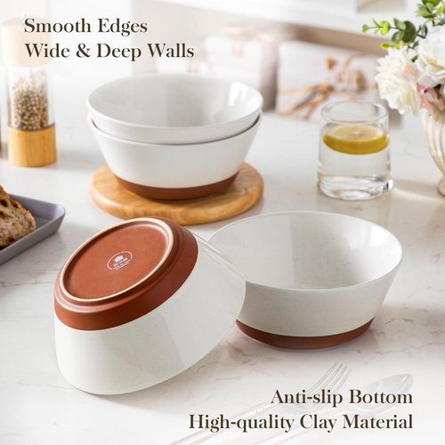 MALACASA Ceramic Soup Bowls Set of 4 - 36oz Speckled Deep Bowls for Ramen, Cereal & More | Microwave & Dishwasher Safe