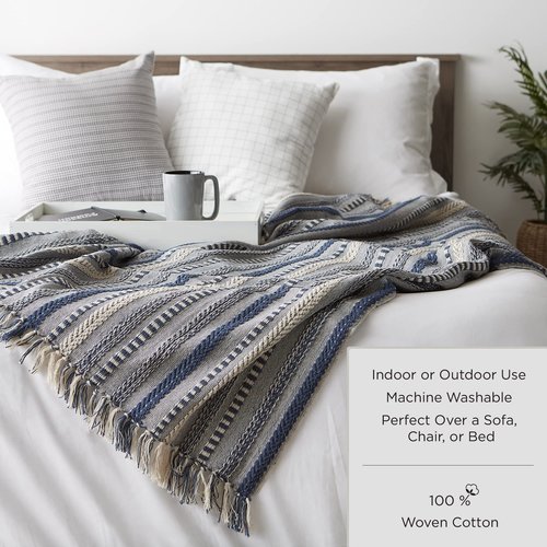 DII Transitional Checked Plaid Woven Throw, 50x60, French Blue