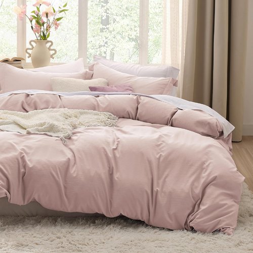 Bedsure King Size Duvet Cover Set - Extra Soft Rose Pink Prewashed Cotton-Like Polyester, 3 Pieces with Zipper Closure