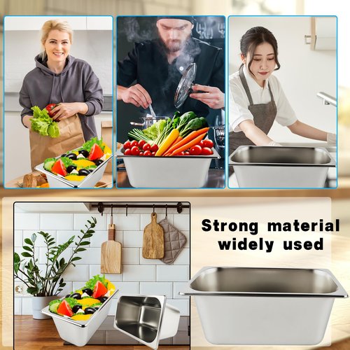 Norcoin 12 Pcs 1/3 Size 6 Inch Deep Restaurant Hotel Pan 201 Gauge Stainless Steel Steam Table Pan Commercial Catering Food Trays Warming Pans for Food Hotel Buffet