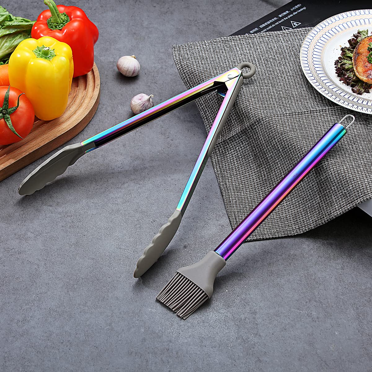 38 Piece Silicone kitchen Cooking Utensils Set with Utensil Rack, Silicone Head and Stainless Steel Handle Cookware, Kitchen Tools, Non-Stick kitchen Gadgets, Dishwasher Safe (Rainbow)