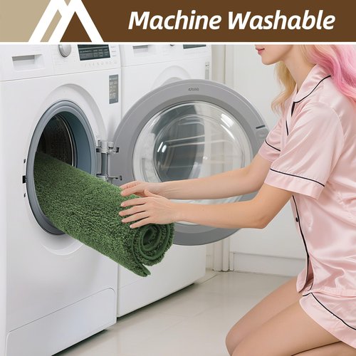 COSY HOMEER Toilet Rugs U-Shaped 24"x20",Soft Absorbent Bath Mat with Non-Slip TPR Backing, Machine Washable Shaggy Bath Rug for Toilet,Green