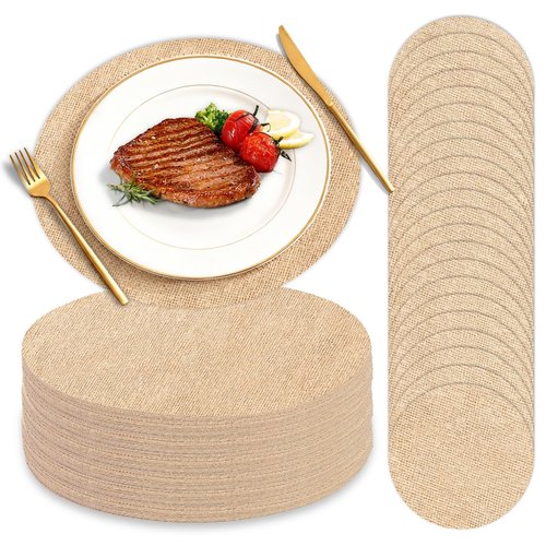 120 Pcs Round Burlap Placemats Bulk 11.8 Inch Reusable & Heat Resistant Natural Jute Table Mats Brown Rustic Table Decor for Wedding, Christmas, Farmhouse Dining Decorations