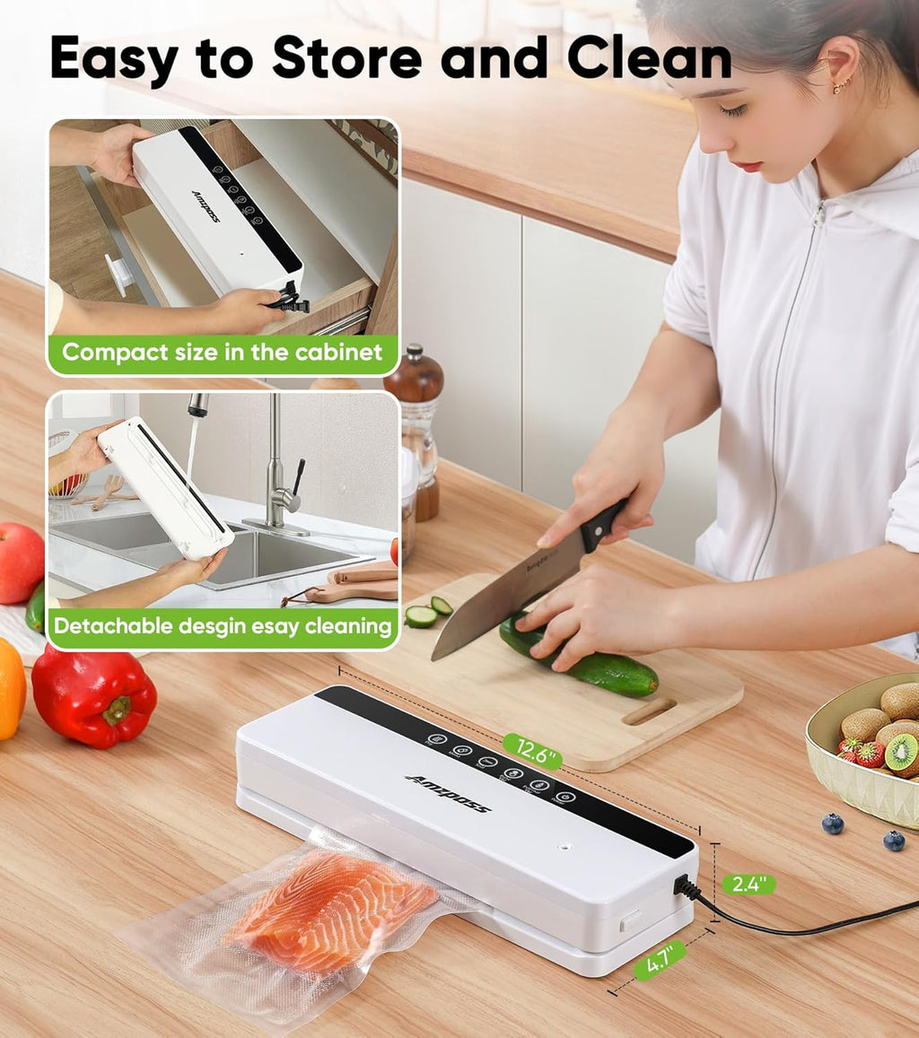 Skiennix Vacuum Sealer - 6-in-1 Food Preservation Machine with 80kPa Suction Power | Compact Design & 10 Bags Included