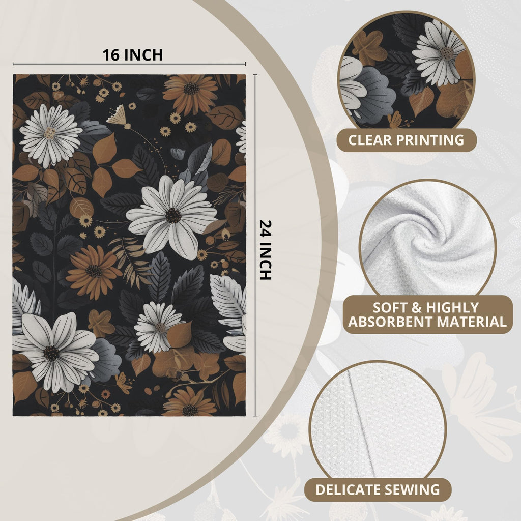 WAITPI Black Boho Kitchen Towels, Floral Dish Hand Towels for Kitchen Bathroom College Students Dorm, Boho Decor Gifts Decorative Bathroom Towel for Women Girls 16x24 Inch