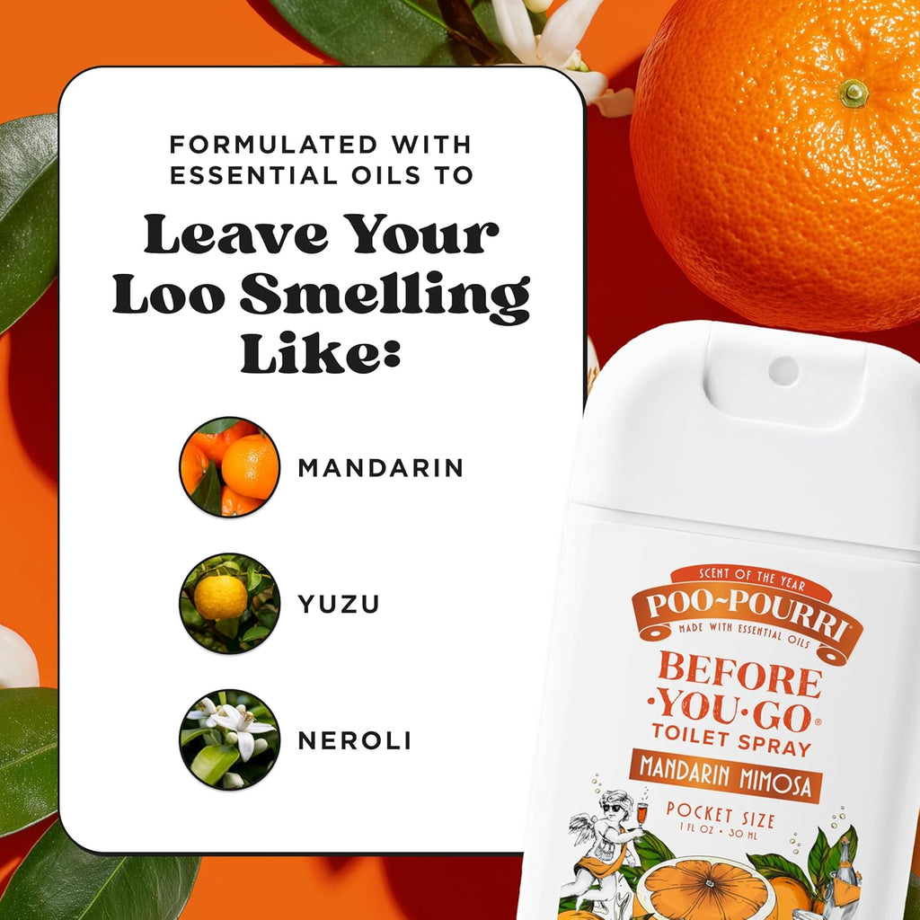 Poo-Pourri Pocket Toilet Spray - Mandarin Mimosa Travel Deodorizer | 1 Fl Oz, Up to 50 Uses, TSA Approved
