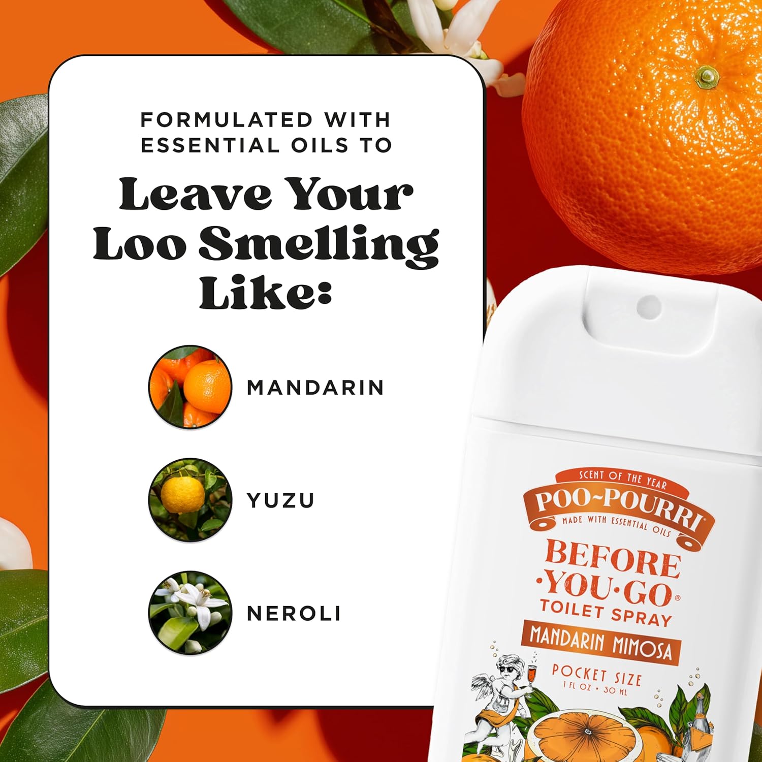 Poo-Pourri Pocket Toilet Spray - Mandarin Mimosa Travel Deodorizer | 1 Fl Oz, Up to 50 Uses, TSA Approved