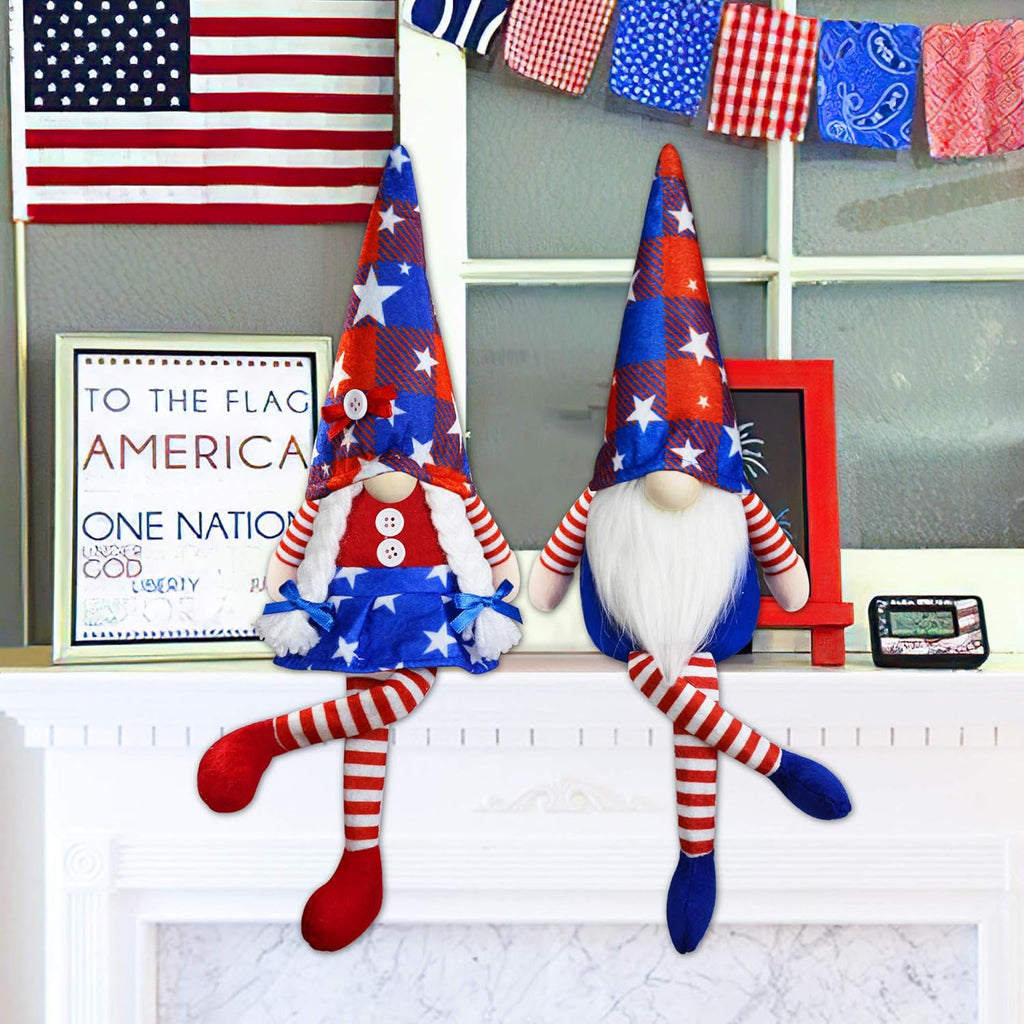Skiennix 4th of July Gnomes - Handmade Plush Mr. & Mrs. Swedish Tomte Decorations | Patriotic Table Decor