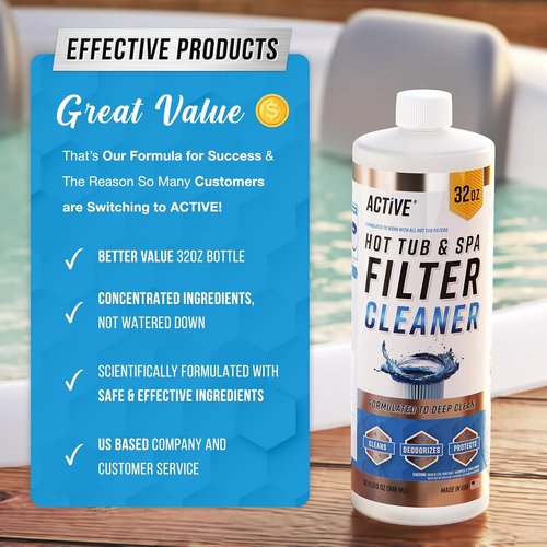 ACTIVE Spa Hot Tub Filter Cleaner - Natural 32oz Soaking Solution for Prolonging Cartridge Life