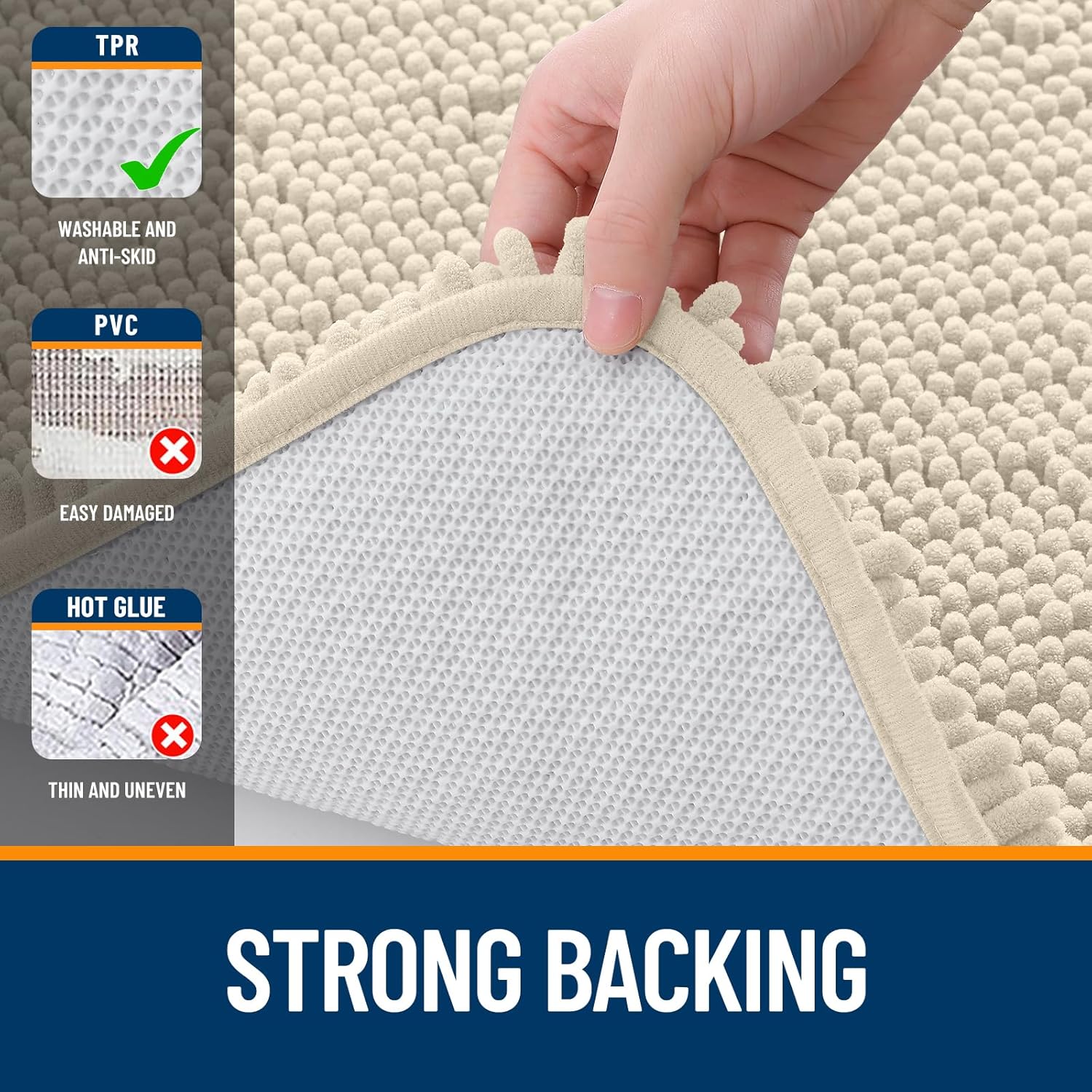 OLANLY Bath Rugs - Extra Soft Chenille with Rubber Backing | Quick Dry, Machine Washable, 30x20, Sand