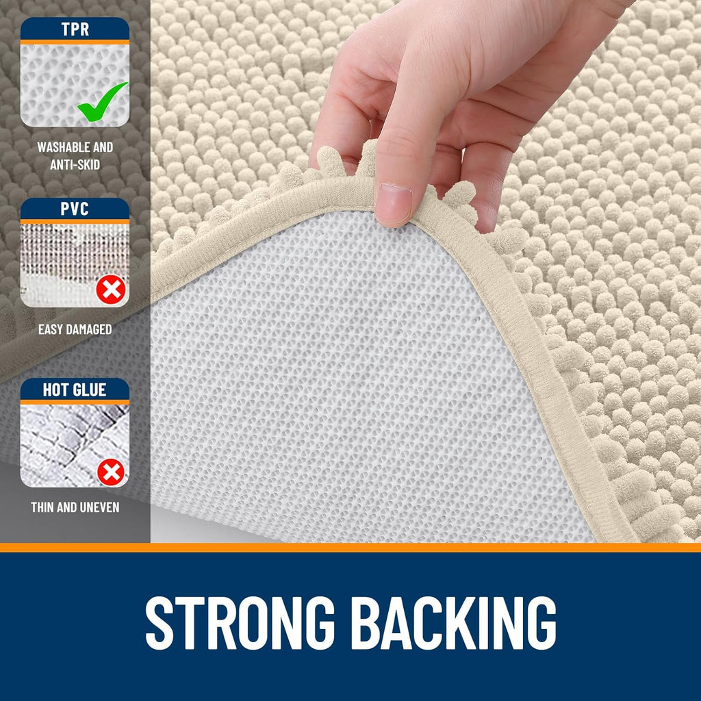 OLANLY Bathroom Runner Rugs - Extra Soft Chenille Bath Mats | Quick-Dry, Machine Washable, 70x24, Sand