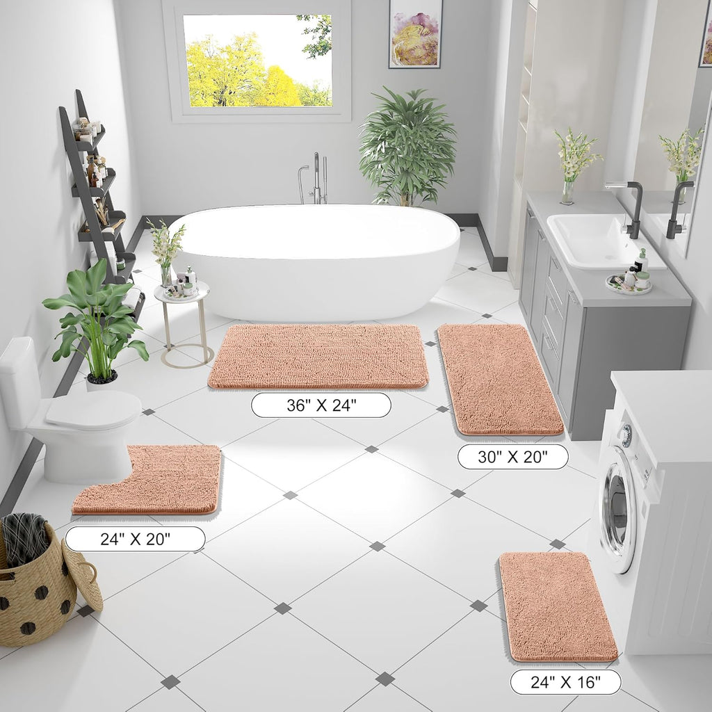 OLANLY Bathroom Runner Rugs - Extra Soft Chenille Bath Mat | Quick-Dry, Machine Washable, 59x20, Peach
