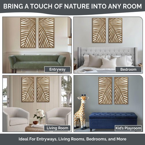 Madison Park Wall Décor for Living Room - Birch Palms Botanical Two-Tone, Home Accent Modern Kitchen Dining Decoration, Ready to Hang 2-Piece Wood Panel Set for Bedroom, 16"W x 32"H, Dark Palm