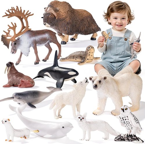 Arctic Polar Animal Figurines by [Brand Name] - 12 Realistic Plastic Toys | Includes Polar Bear, Orca & More