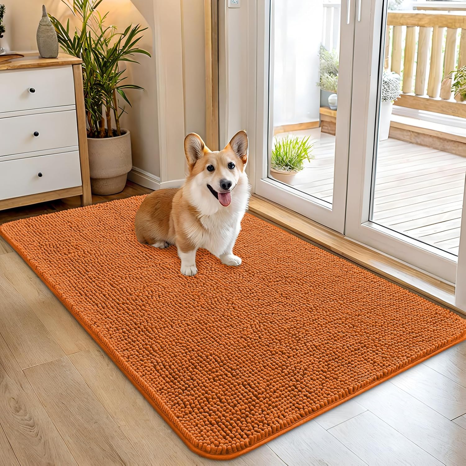 OLANLY Dog Door Mat - Absorbent Non-Slip Chenille Mat for Muddy Paws | 45x27 Inches, Quick Dry Clay Color