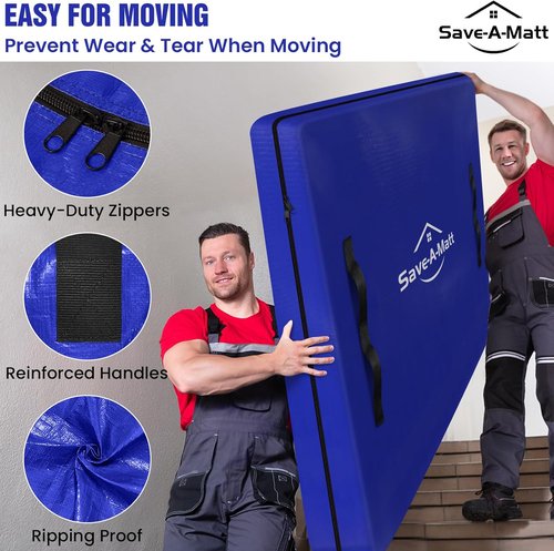 Mattress Bags for Moving - Extra Thick Queen Mattress Cover | Reusable Waterproof Protector with Heavy-Duty Handles (82’’x63’’x15’’)