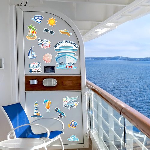 27PCS Cruise Door Decorations Magnetic, Large Nautical Cruise Magnets Funny Carnival Ship Magnets for Door & Fridge, with 3 Pcs Pen