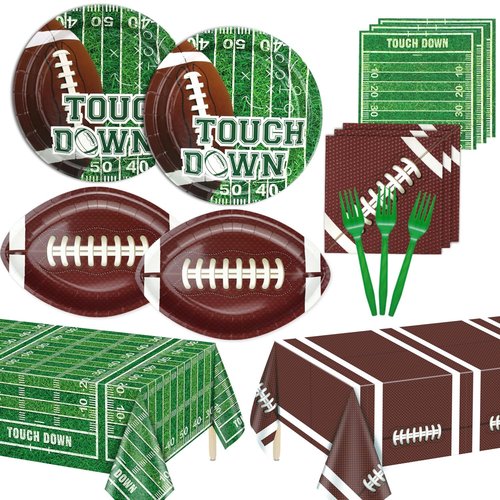 PIXHOTUL Football Party Supplies, Football Party Decorations with Football Plates, Napkins, Football Tablecloths, Forks for Football Birthday Party Tailgate Party Football Game Day, Serves 20