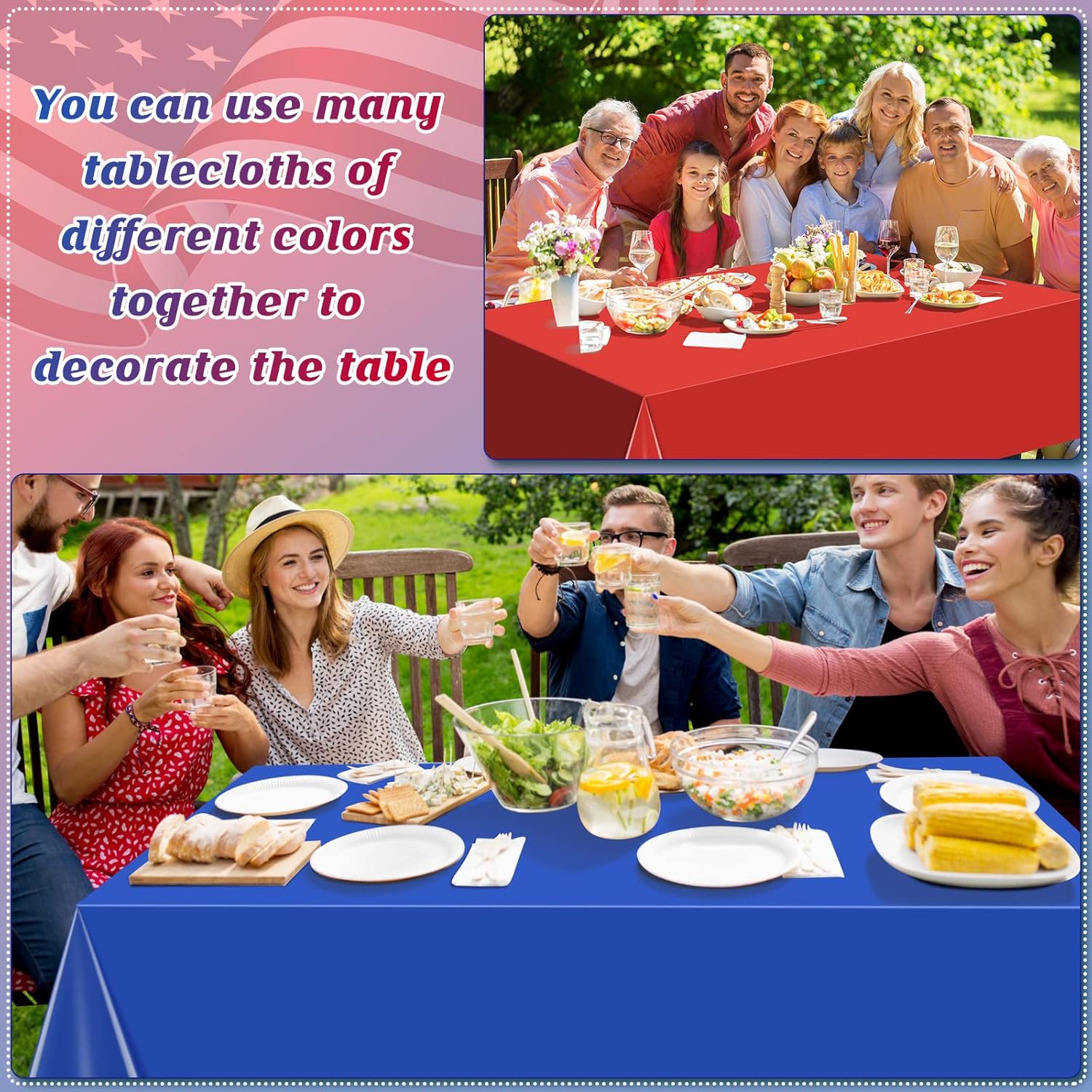 Patriotic 4th of July Tablecloths - Red, White & Blue Disposable Rectangle Covers | 54 x 108 Inch, Perfect for Celebrations