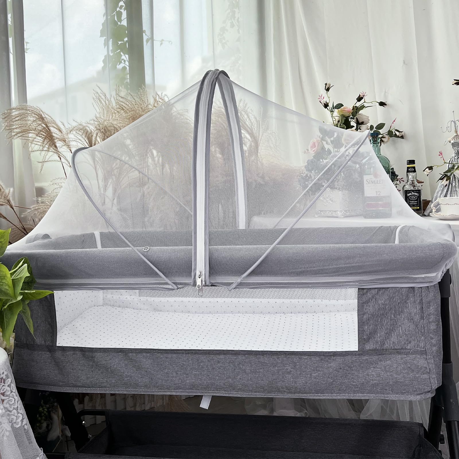 DUSHARKFUN Bassinet Cover Mosquito Net for Babies to Keep Insects/Bugs/Cats Out, Toddler Bassinet/Bedside Sleeper/Crib Net with Two-Way Zippers & Storage Bag, Breathable Mesh Holes, White