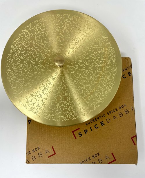 Brass Indian Spice Box, Brass masala Dabba, Brass Spice Box with 7 container & Spoon, Authentic Spices, Masala Box with Individual containers | Size 8 x 8 x 2 IN (Indian Spice Box Only)