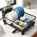 SNTD Dish Drying Rack - Space-Saving Stainless Steel Kitchen Dish Drainer with Utensil Holder | 11" W x 15" L (Black)