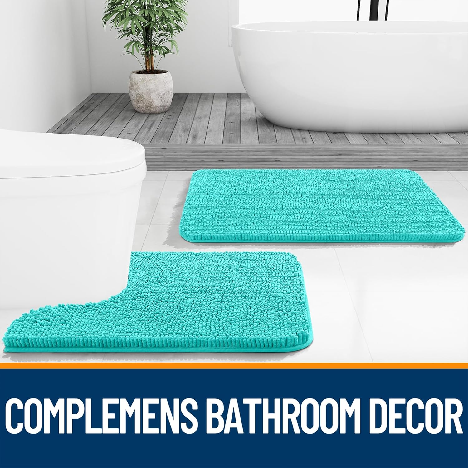 OLANLY Bathroom Runner Rugs - Extra Soft Chenille Bath Mats | Quick Dry, Machine Washable, 47x24, Teal